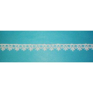 Macrame Lace Border with Flowers - White Color - Width 1 cm